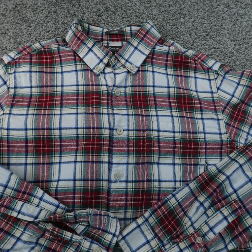 Eddie Bauer Shirt‎ Mens MT Red Green Plaid Flannel Long Sleeve Button Up Outdoor